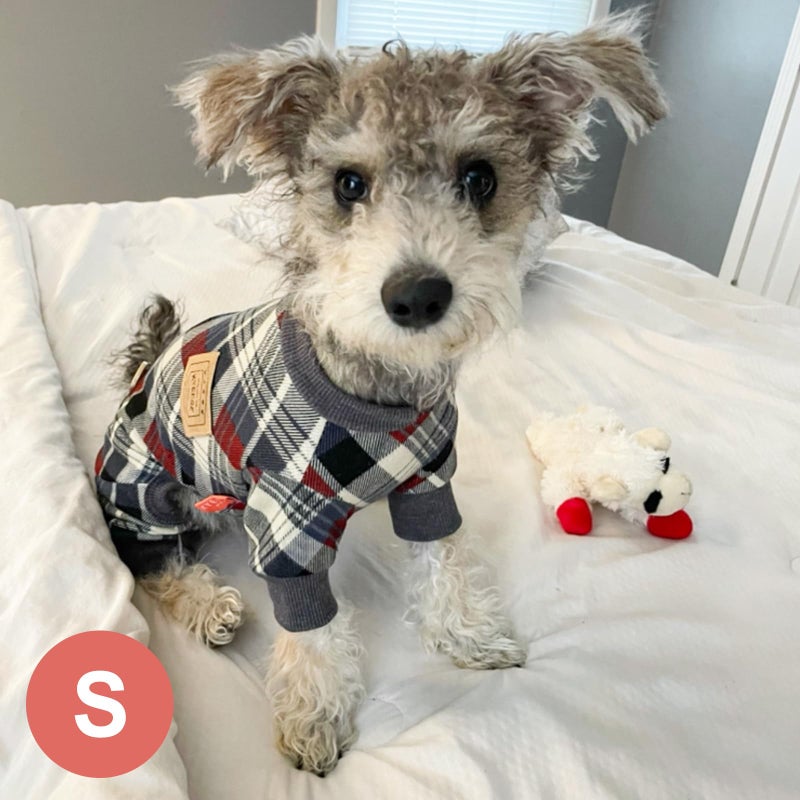 KYEESE Dog Pajamas Soft Plaid Pjs Comfy Doggie Jammies for Small Dogs Boy Girl Velvet Stretchy Dog Clothes Coat Pet Onesie, Grey, Small - Image 3